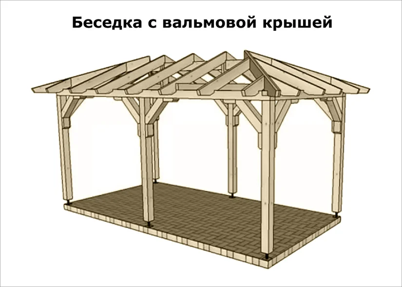 Беседка с вальмовой крышей