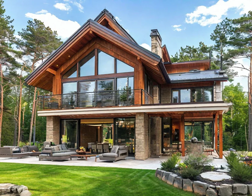 фасад из камня и дерева