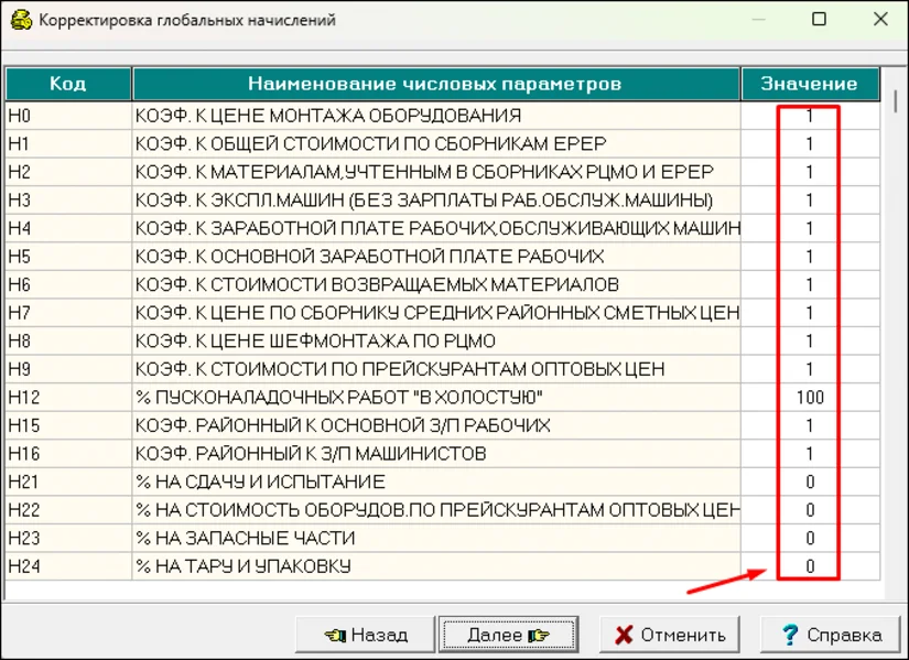 Коэффициенты для глобальных начислений